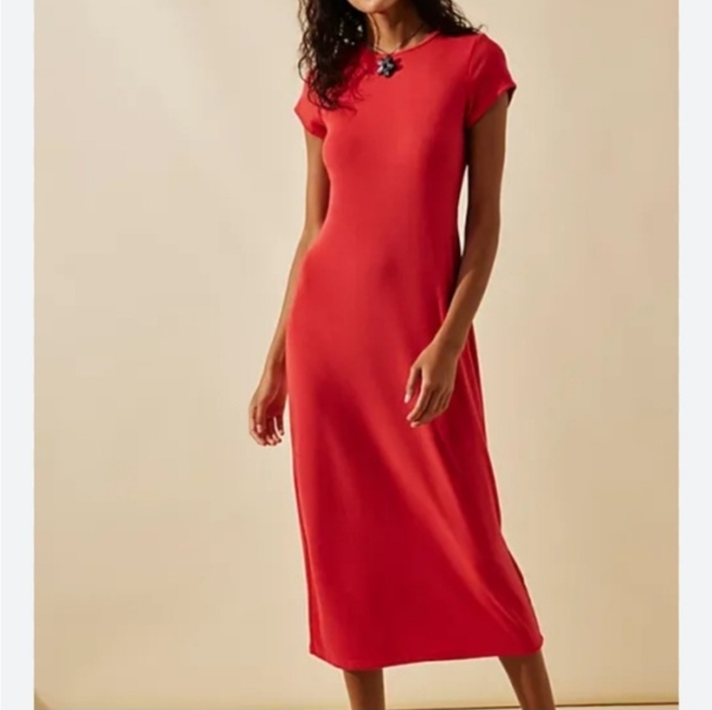 FP Beach Good Feels Midi T-shirt Dress Atlas Red Size Small Casual